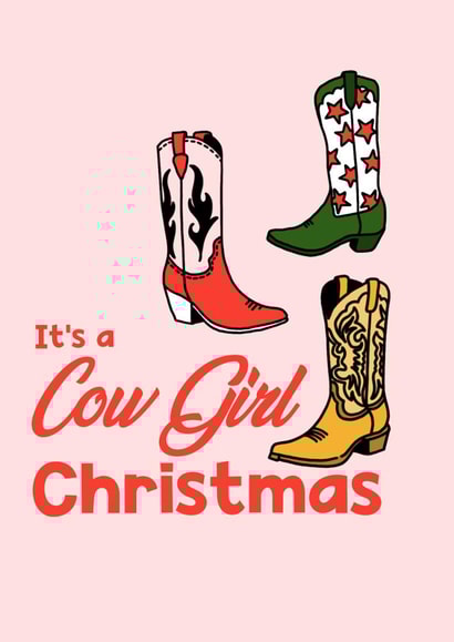 Cowboy / cowgirl themed Christmas Card - cowgirl boots - merry Christmas created by Insight Designs