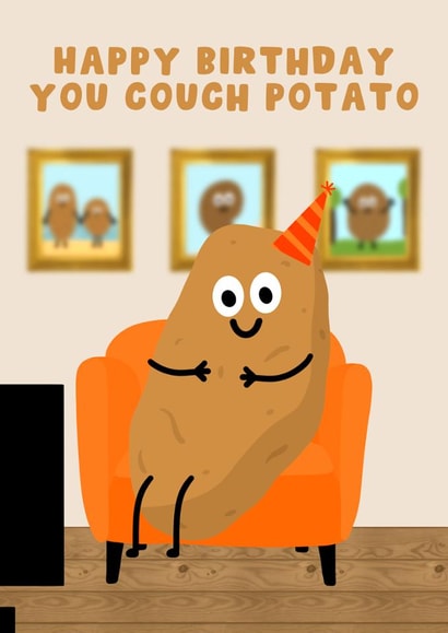 Cute Birthday Card - Couch Potato - Pun created by Pink Peach Cards