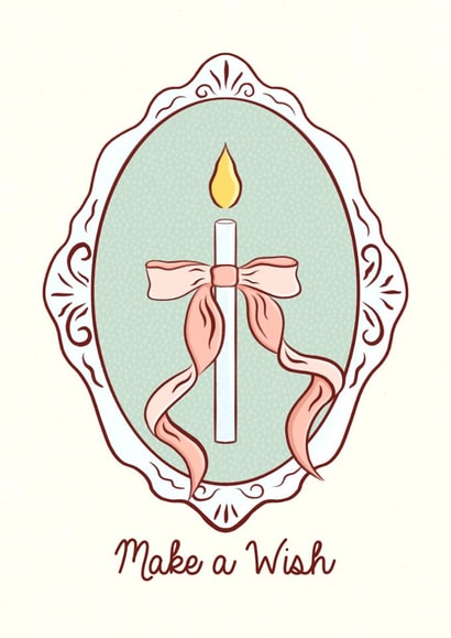 Birthday Candle Card Cute Delicate Sweet Coquette Pink Bow, Make a Wish for Her created by Rebekah Klimuck
