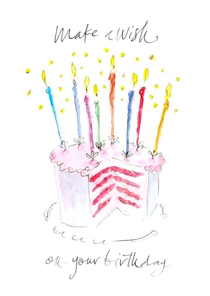 Traditional Birthday Card - Cake With Twinkling Candles - Make A Birthday Wish created by Gabrielle Solly Illustration