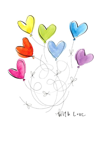 Classic Birthday/Just Because Card - With Love - Bouquet Of Rainbow Balloons created by Gabrielle Solly Illustration