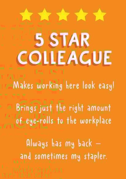 Funny Thank You Card - For Colleague - 5 Star Rating created by Sunny side Studios