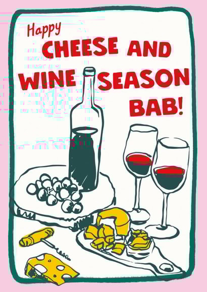 Funny Birmingham Christmas Card - Happy Cheese & Wine Season Bab created by Fab Bab
