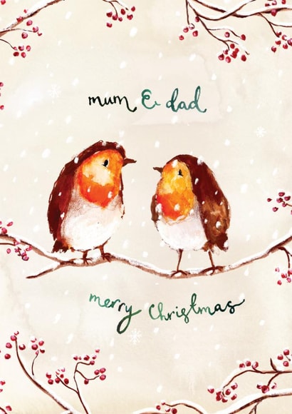 Cute Christmas Card - For Mum And Dad - Two Robins created by Louise Mulgrew