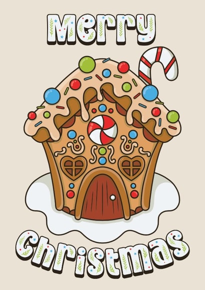 Cute Gingerbread House Christmas Card - Merry Christmas created by Amy Farmer - Digital Artist