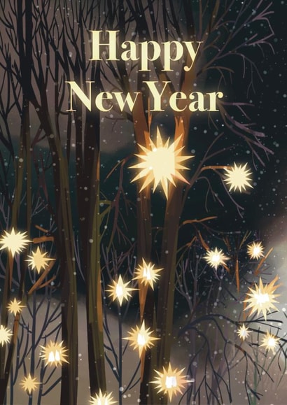 Classic Happy New Year Card - Branches - Stars created by Alenkeit