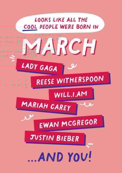 Fun Birthday Card - March Birthday - Cool People created by PaperPaper