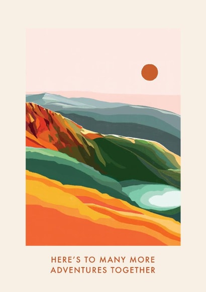 Arty Anniversary Card - Many More Adventures - Mountain Sunset created by Vicki Nelli