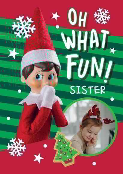 Personalised Elf Christmas Photo Card For Sister – Oh What Fun! created by Danilo