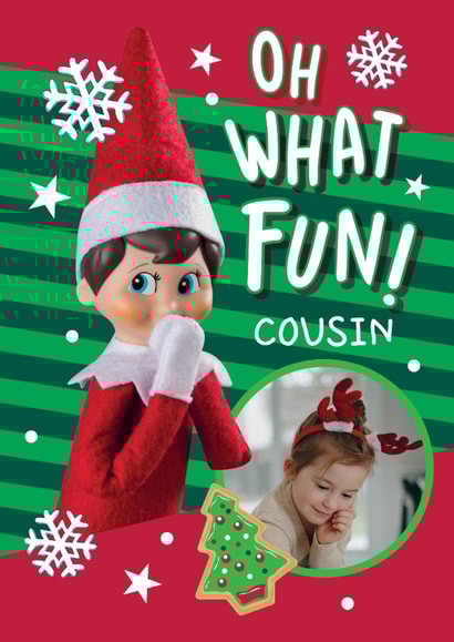 Personalised Elf Christmas Photo Card For Cousin – Oh What Fun! created by Danilo