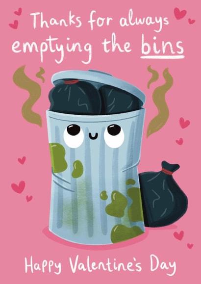 Funny Valentine's Day Card - Emptying The Bins created by Sophie Kent Illustration