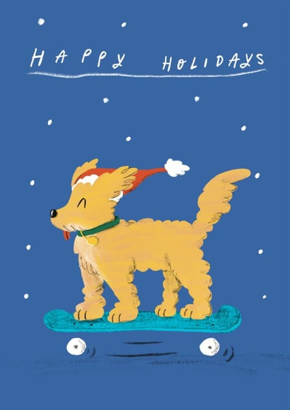 Cute cockapoo dog on a skateboard - Christmas Card created by Laura McHugh