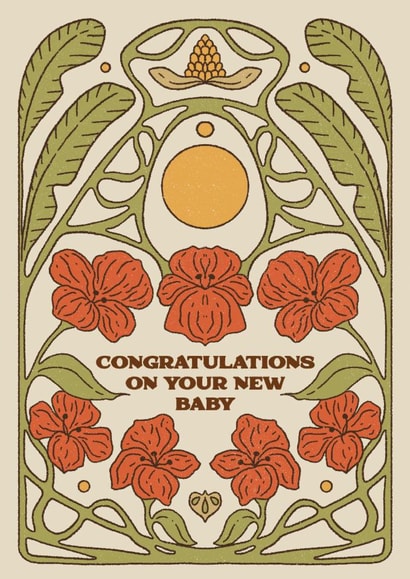 Arty New Baby Card - Art Nouveau Florals created by Lately Studio