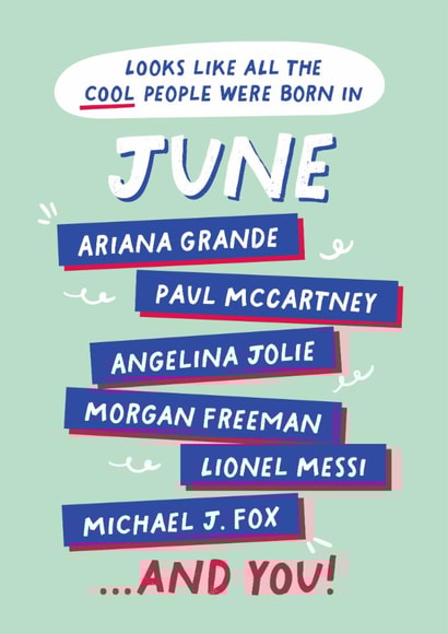 Fun Birthday Card - June Birthday - Cool People created by PaperPaper
