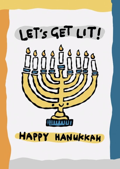 Cute Hanukkah Card - Menorah - Let's Get Lit created by The Playful Indian