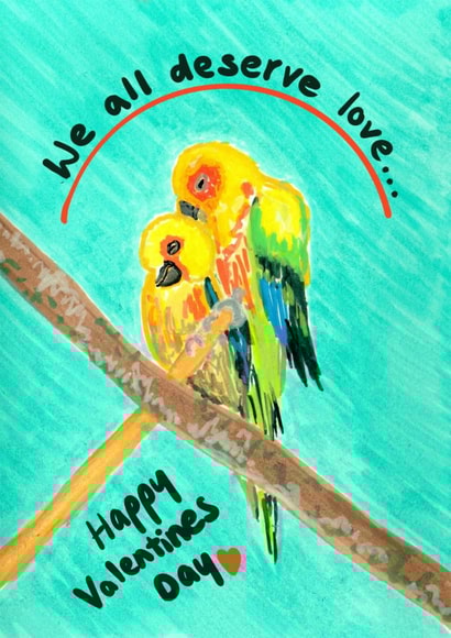 Parrots Couple 'We All Deserve Love' Valentines Card/For Partner/LGBTQI+/Cute created by Amelia Paveley