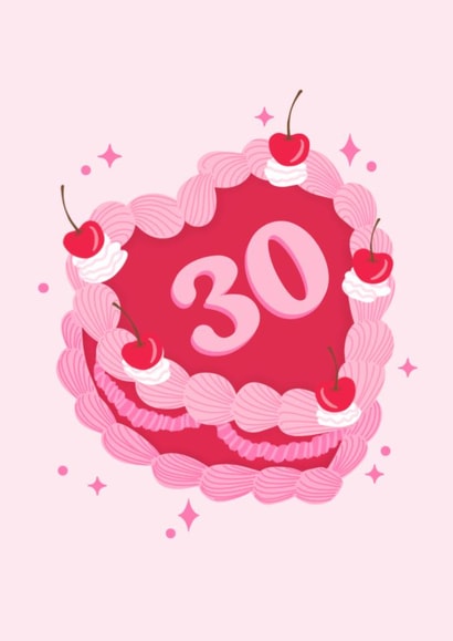Pretty Birthday Card - 30th - Heart Shaped Cake created by Dolly’s Doodles