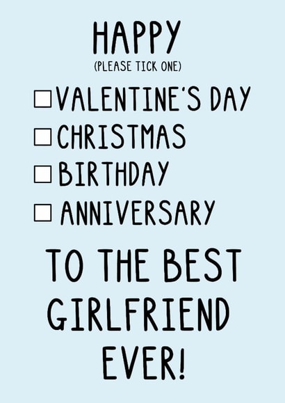 Funny Valentine's Day/Anniversary Card - For Girlfriend - Tick Box created by OhJaye