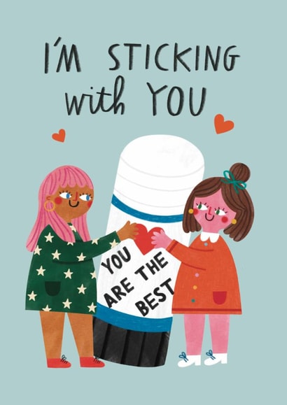 Cute Valentines Day / Anniversary / Friendship Card - Sticking With You Pun created by Alice Mole Illustration