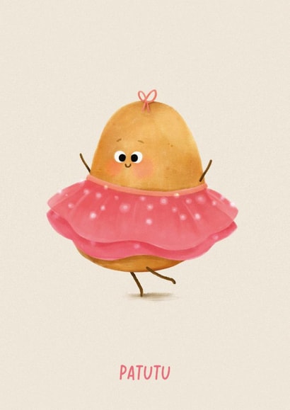 Cute Birthday Card - Potato In A Tutu created by Mia Tivey Illustration