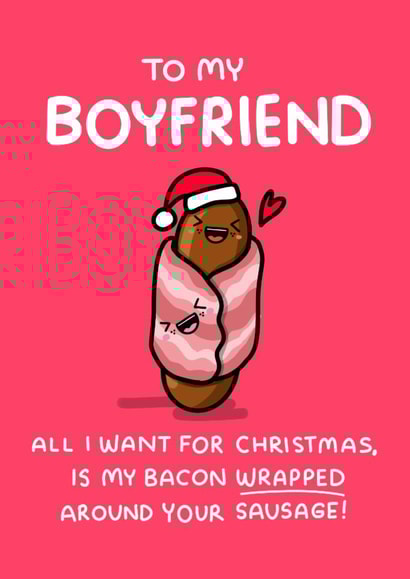 Rude Christmas Card - For Boyfriend - Wrapped Around Your Sausage created by NICHOLA COWDERY ILLUSTRATIONS 