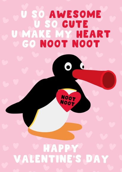 Cute Valentines Day Card - Pingu - My Heart Go Noot Noot created by Pink Peach Cards