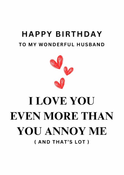 Birthday Card For Husband, To My Wonderful Husband,  Joke Husband Card created by CheekyCard
