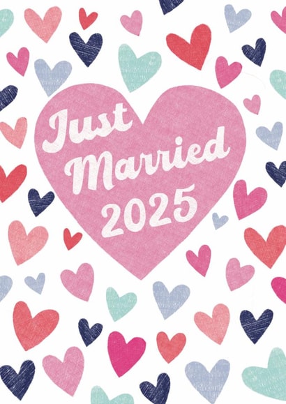 Classic Wedding Card - Just Married 2025 - Hearts created by Sticky Tape Kate 