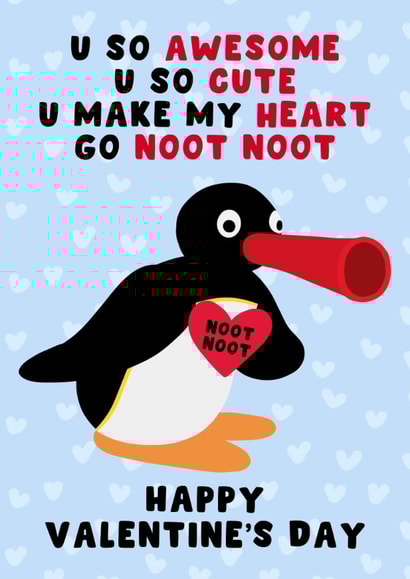 Cute Valentine's Day Card - Pingu - My Heart Go Noot Noot created by Pink Peach Cards