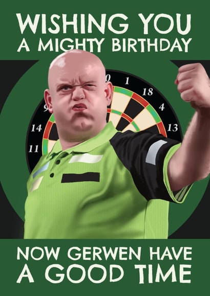 Funny Birthday Card - Mighty Michael Van Gerwen - Darts World Champion created by AbiGoLucky