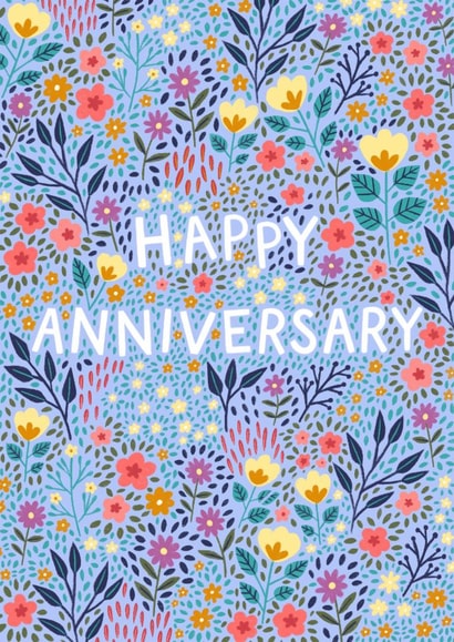 Pretty Anniversary Card - Blue Ditsy Floral created by Pear Tree Press