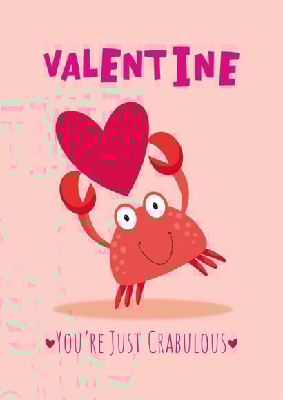 Cute Valentine's Day Card - You're Just Crabulous - Crab created by Sarah Pitt
