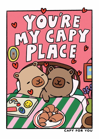 Cute Capybara Valentine Card - Capy For You - You're My Capy Place created by JOLLY AWESOME