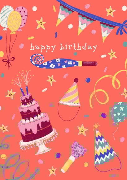 Cute Birthday Card - Balloons - Cake created by Nici Gabriel Designs