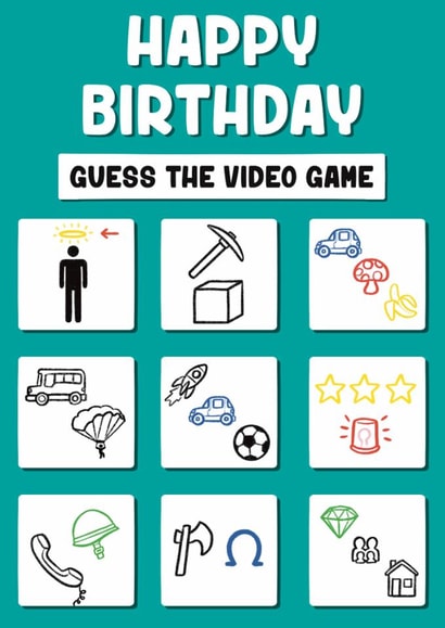 Fun Birthday Card - Guess The Video Game - Gamer created by Sophie Kent Illustration