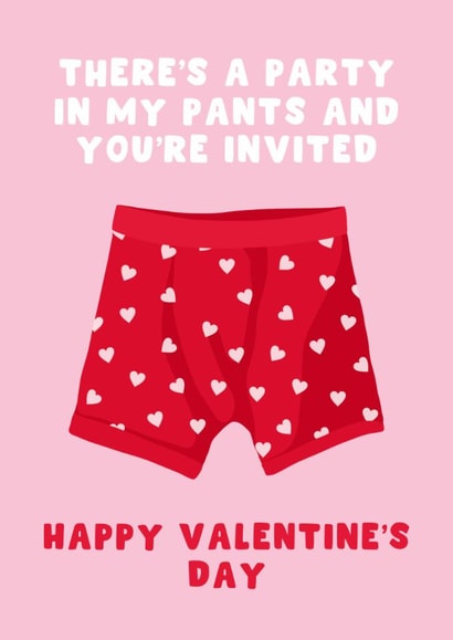 Cheeky Valentine's Day Card - There's A Party In My Pants - You're Invited created by Pink Peach Cards