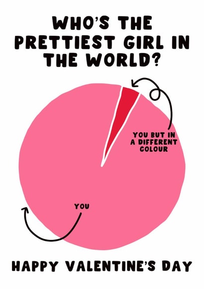 Cute Valentine's Day Card - The Prettiest Girl In The World - Pie Chart created by Pink Peach Cards