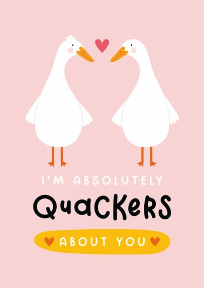 Cute Valentine's Day or Anniversary Card - Quackers About You - Ducks created by Joanne Hawker