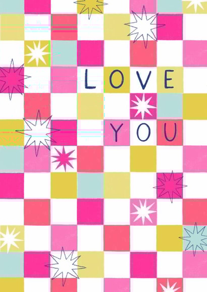 Arty Valentine's Day Card - Love You - Colourful Checkerboard created by Sticky Tape Kate 