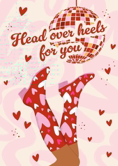 Cute Valentine's Day Card - Head Over Heels For You - Disco created by @tikkled.pink