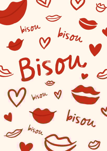 Cute Valentine's Day Card - Bisou - Kisses created by @tikkled.pink