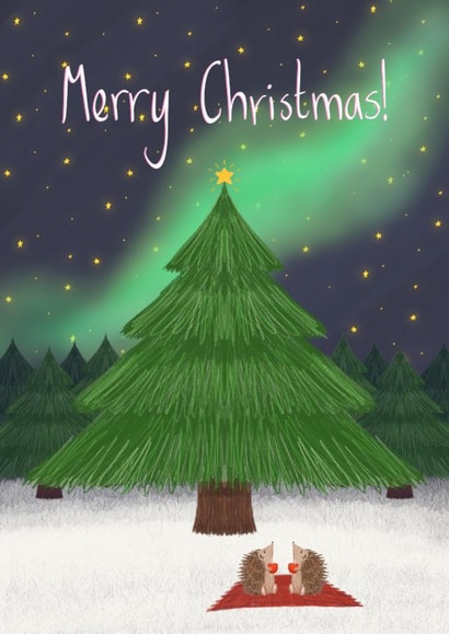 Cute Illustrated Hedgehog Christmas Card created by Liss Lili