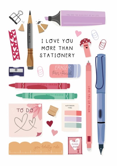 Cute Valentines Day Card - Love You More Than Stationery created by Two For Joy Illustration
