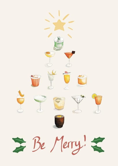 Illustrated Watercolour Cocktail Christmas Card created by Liss Lili