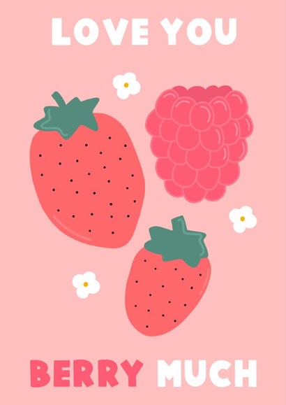 Cute Valentine's Day Card - Love You Berry Much - Pun created by This Gal Designs
