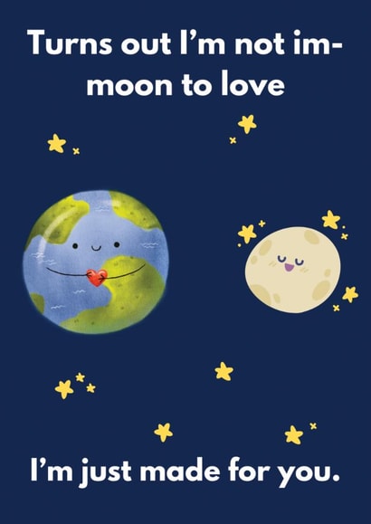 Cute anniversary / valentines card - for him or her - puns - moon, earth, stars created by Mollie's Media Hub