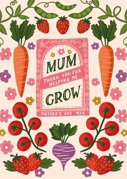Cute Mother's Day Card - Thank You for Helping Me Grow - Fruit & Vegetables created by Jessie Maeve Studio