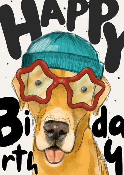 Cute Birthday Card - Golden Lab wWith Star Glasses created by Dotts Yard