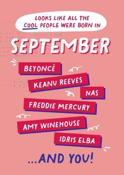 Fun Birthday Card - September Birthday - Cool People created by PaperPaper