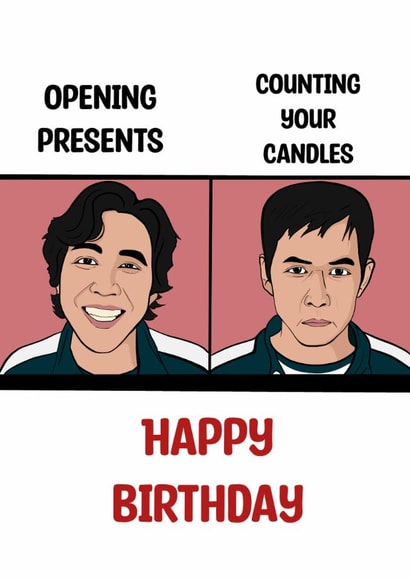 Funny Birthday Card - Squid Game - Presents Versus Candles created by Doublea